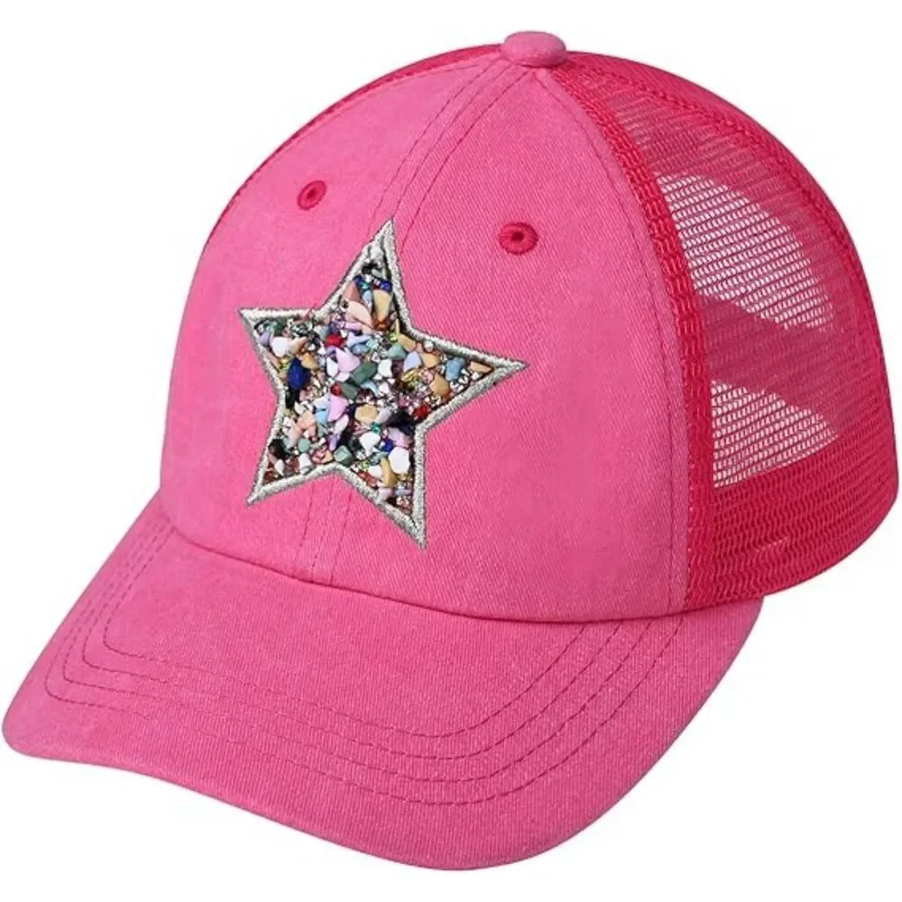 Women's Hot Pink Mixed Stone Star Adjustable Classic Comfortable Baseball Cap